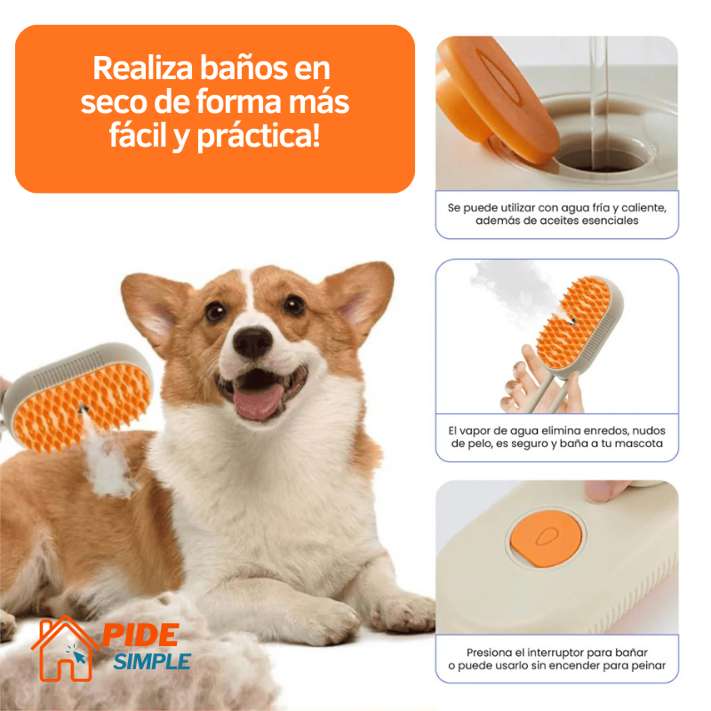 Cepillo de vapor 3 en 1 para mascotas